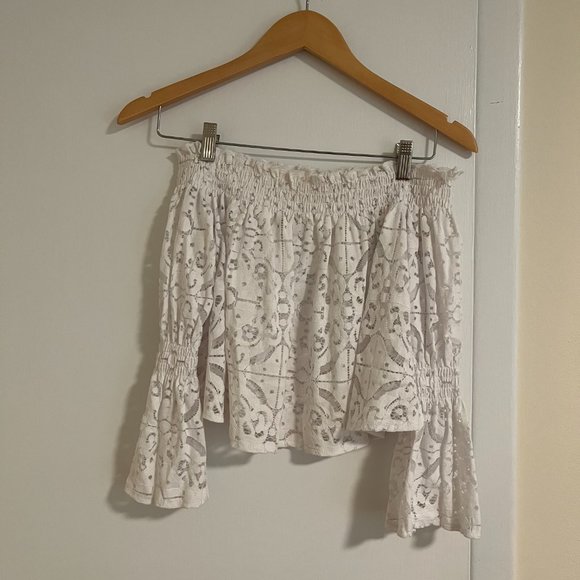 Zara White Lace Off the Shoulder Crop Top - Picture 3 of 3